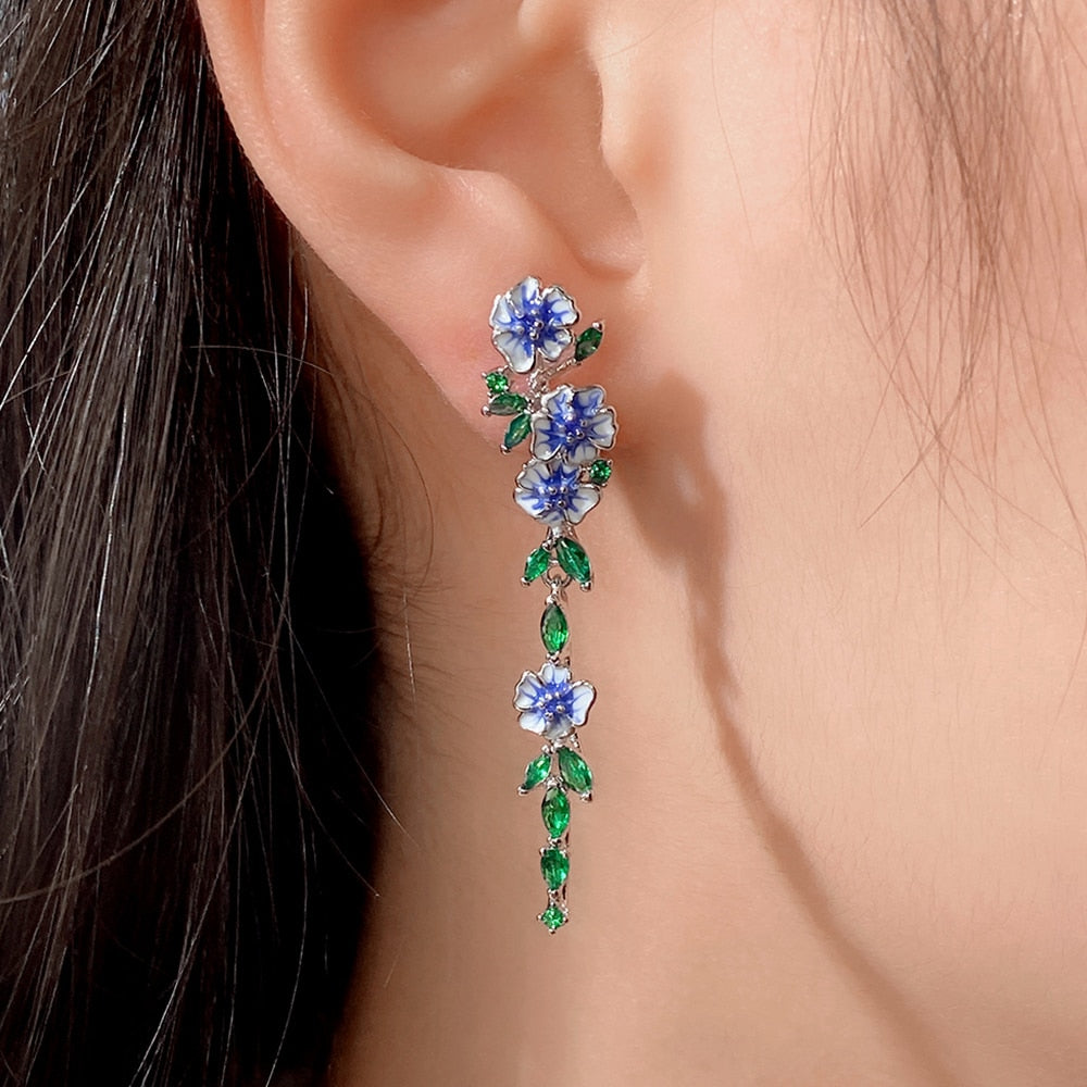 Skanto | Vintage Blue Blossom Dangle Earrings