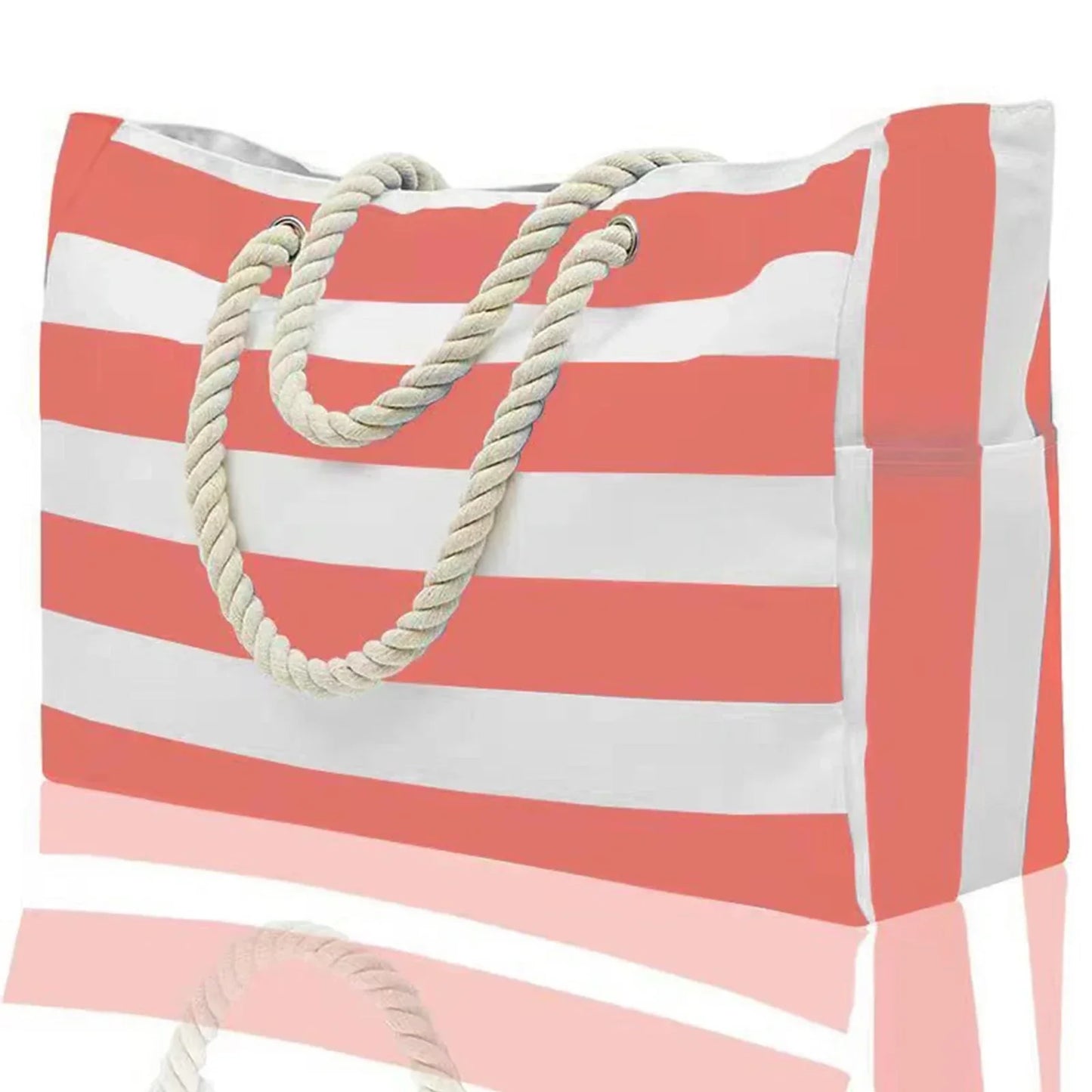 BowLift | Marivalis Striped Beach Bag with Zipper | Foldable & Waterproof | Sand Resistant Canvas | For Travel & Vacation