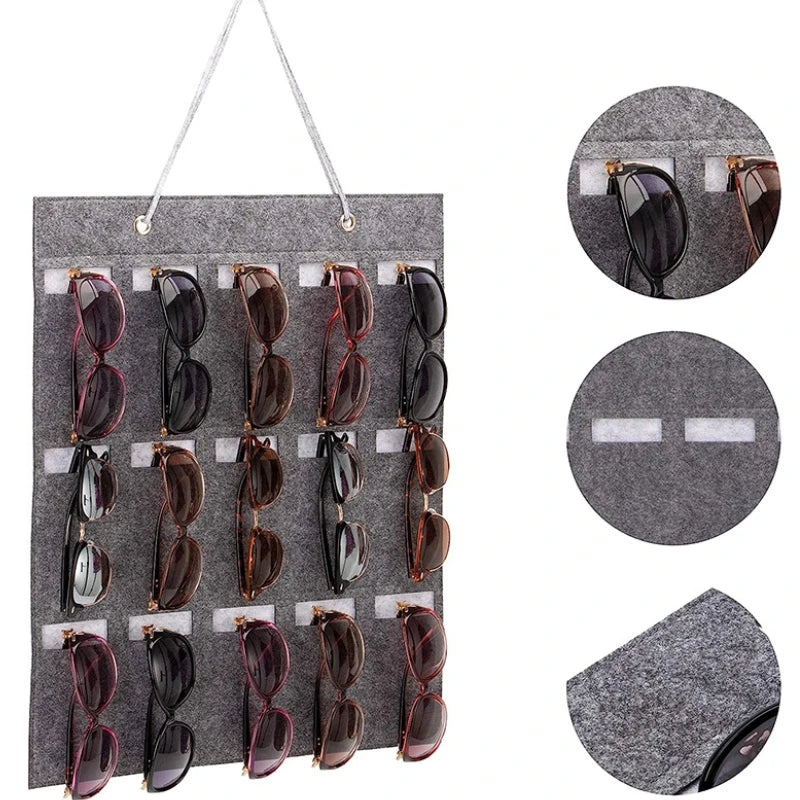 BowLift | GlasSpace Organizer | Wall-mounted Glasses Holder | Foldable Sunglasses Storage Bag | Space-saving & Dustproof | 42 × 38 cm