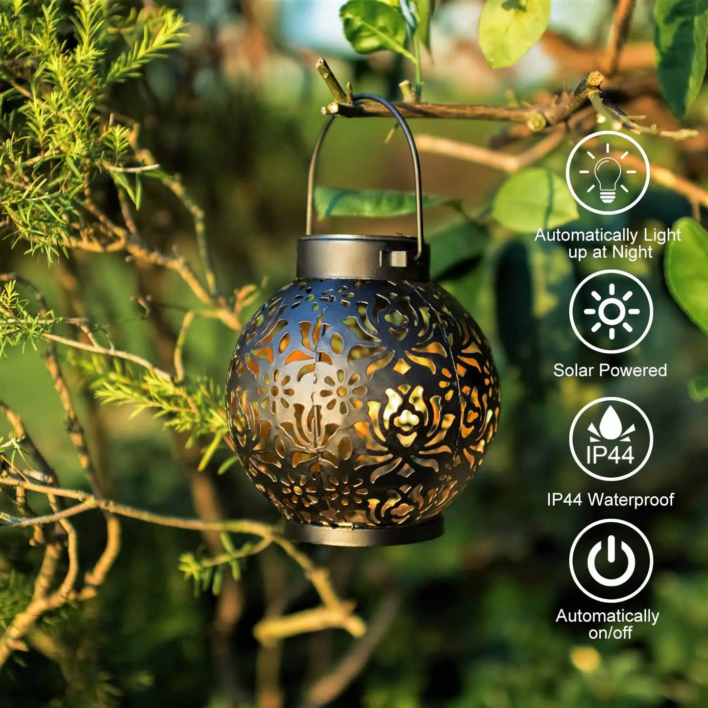 Brehn | Solivanta Light Art Solar Garden Hanging Lantern | Iron Art with Projection Effect | Waterproof | For Tree, Balcony & Terrace
