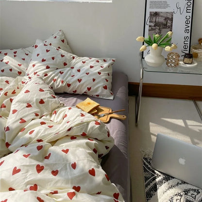 Skanto | CozyLove | Twin, Full & Queen Duvet Cover Set – Soft Korean Style Bedding with Heart Design
