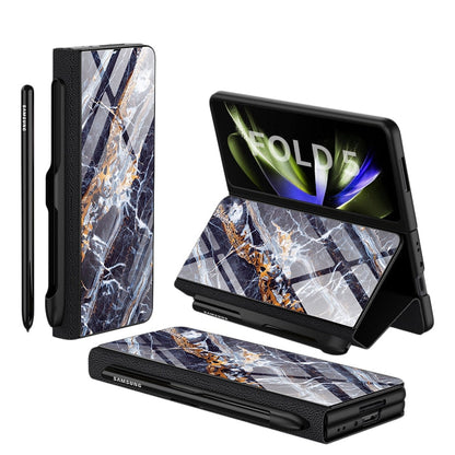BowLift | Shockproof Armor Case Glass Cover Stand Insert Card Leather Case for Samsung Galaxy Z Fold 5/4