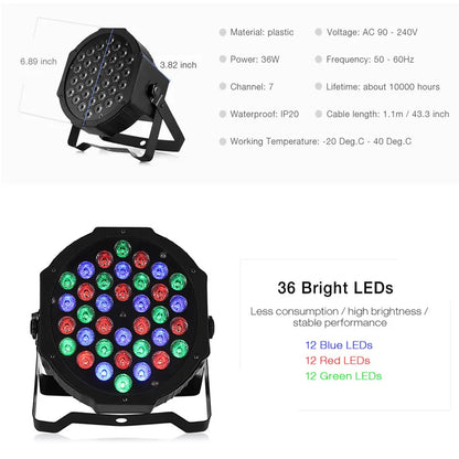 Skanto | 36W RGB LED Stage Light - Professional DMX512 Sound Control Disco Light for KTV Bar Party DJ, Decorative Effect Projection