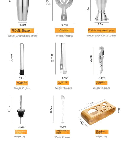 Skanto | MixArt Metallic Bar Set | Elegant Cocktail and Bartender Set | Perfect Drinks Made Easy