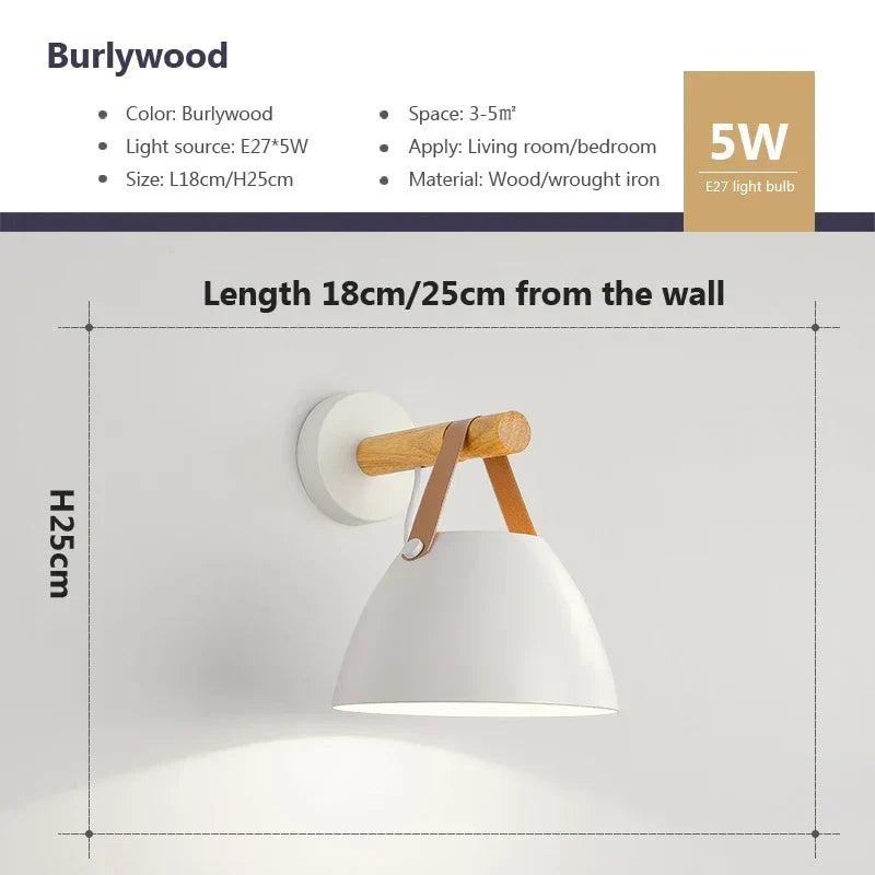 NordicGlow Light - Wooden LED Wall Lamp with Leather Detail Skanto