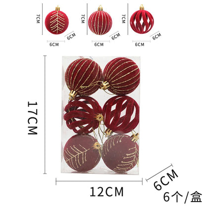 Velvet burgundy Christmas tree ornaments - festive spheres for holiday decoration and New Year's celebration 6PCS