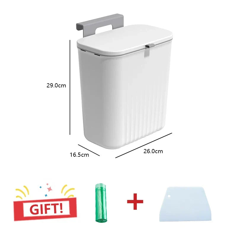 Skanto Skanto | JYPS 7/9L Large Capacity Hanging Trash Can - Wall Mounted Kitchen Recycling Bin with Lid, Ideal for Bathroom and Kitchen Use