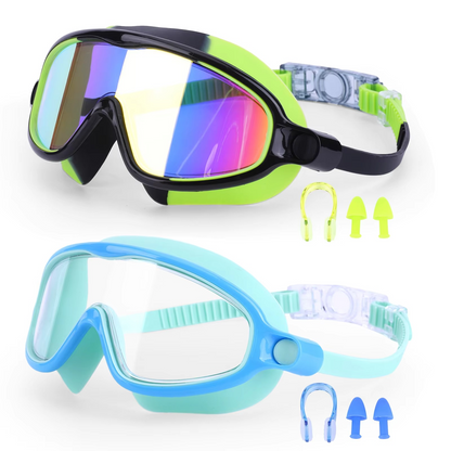 BowLift | 2-Pack HD Swimming Goggles with Earplugs, Wide-View Waterproof Dive Mask
