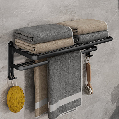 Skanto | EasyFold Black Wall-Mounted Folding Towel Holder – Space-Saving & Stylish Bathroom Storage