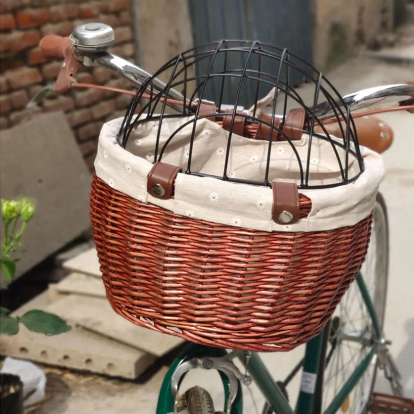 Skanto | PawRide | Front-Mounted Wicker Bike Basket – Secure, Stylish & Weather-Resistant
