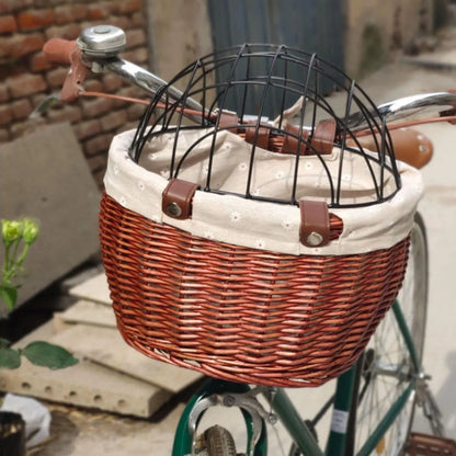 Skanto | PawRide | Front-Mounted Wicker Bike Basket – Secure, Stylish & Weather-Resistant