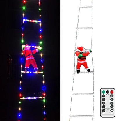 Remote Controlled LED Ladder Christmas Lights with Santa - 8 Modes Indoor Outdoor Decor for Holiday Celebrations