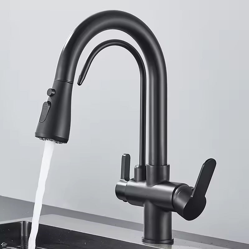 Matte Black Filter Faucet for the Kitchen, Pull-Out Spray, 360° Rotation, Three-Way Water Filter Tap, Sink Mixer | Karnz