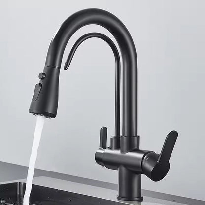 Matte Black Filter Faucet for the Kitchen, Pull-Out Spray, 360° Rotation, Three-Way Water Filter Tap, Sink Mixer | Karnz
