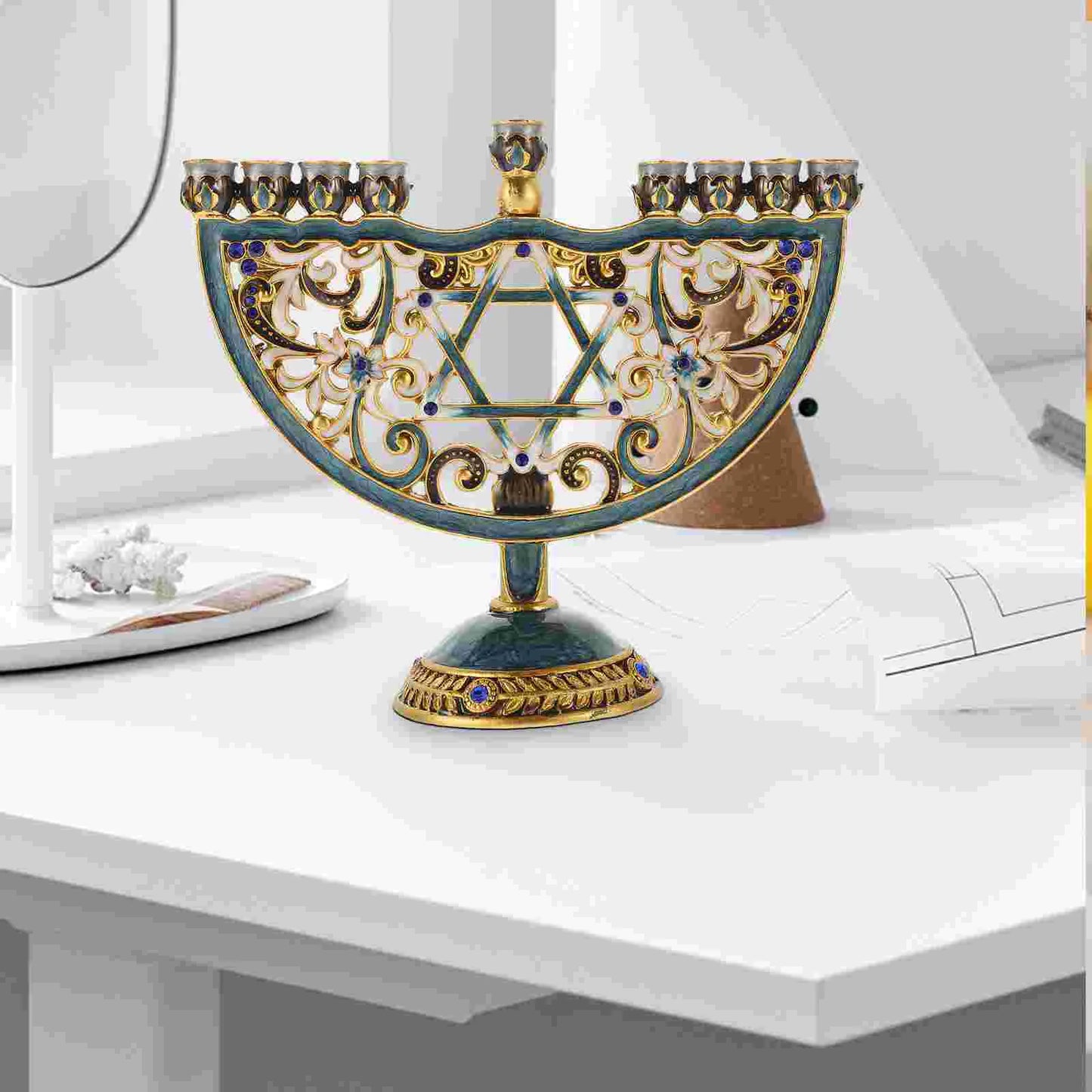 Skanto | Auriona Menorah Candlestick | Chanukah Candlestick & Table Decoration | Wedding & Holiday Decoration | Luxurious Elegance