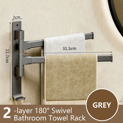 BowLift | Bathroom Towel Holder Rotatable Towel Rack Space Aluminum 1/2/3/4/5-Bar Towel Holder Kitchen Shelf Kitchen Hanging Shelf Wall Mounted