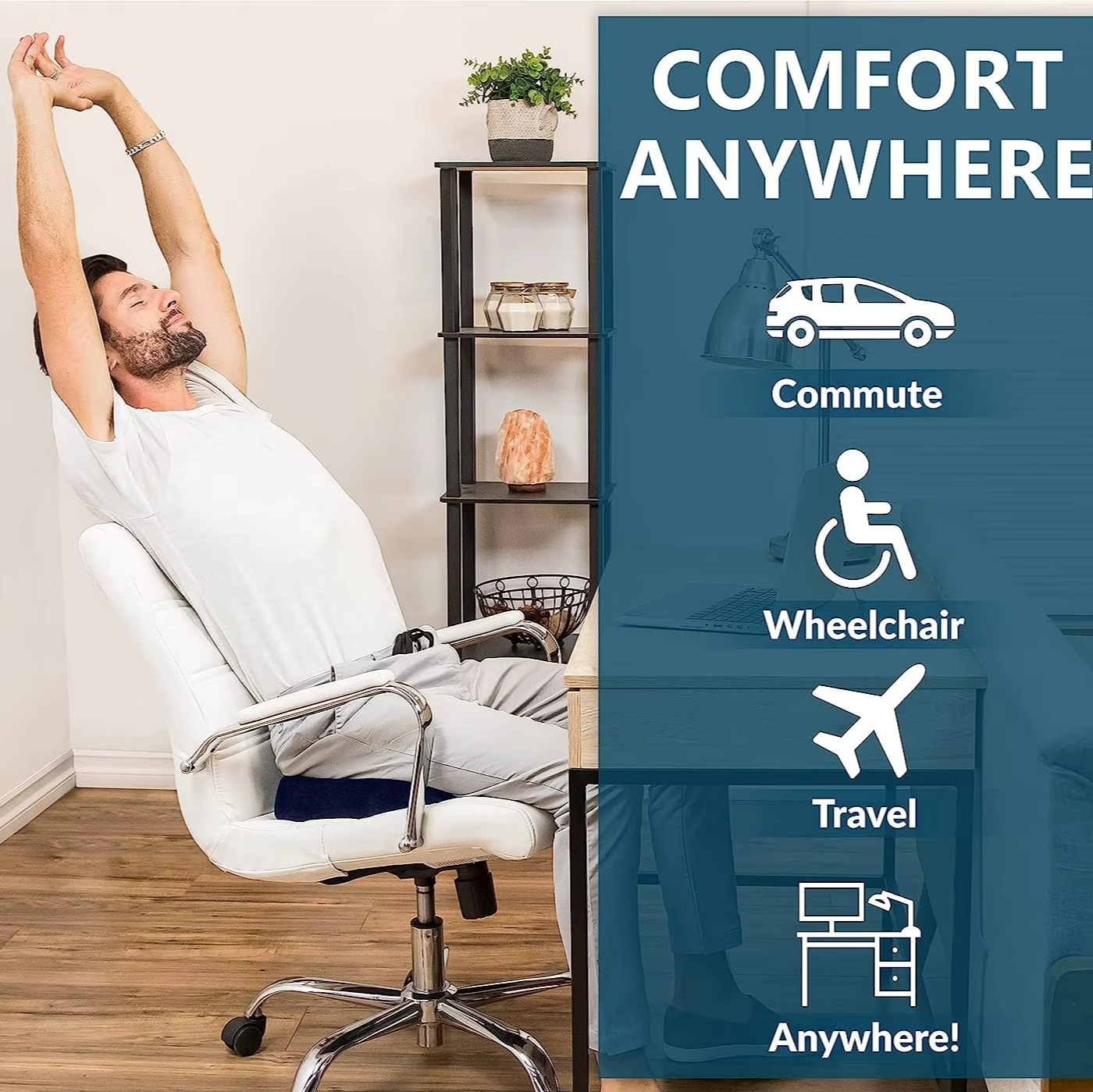 Gel seat cushion with memory foam and non-slip base for office, car and home