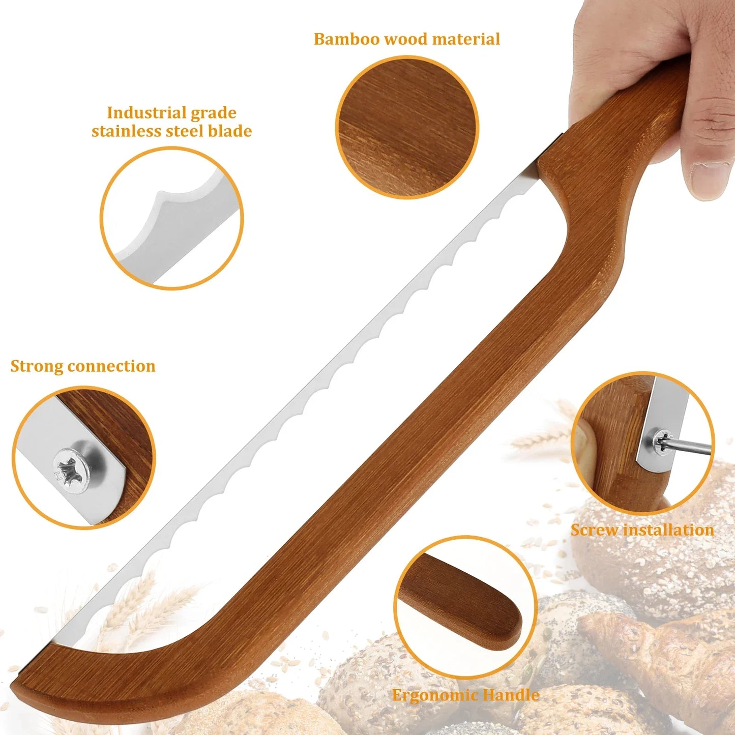 Skanto Skanto | Bread Bow Cutter – Serrated Stainless Steel Bagel & Sourdough Slicer, Portable Cutting Tool with Bamboo Handle
