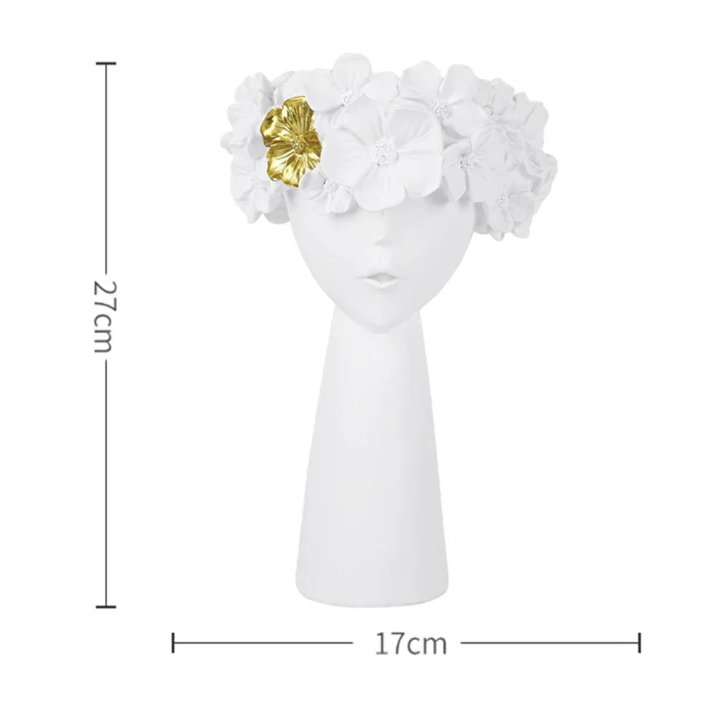 Skanto | Nordic Girl Head Flower Resin Vase Statue Flower Planters for Office Desk Dried Flowers Ornaments Decor Container