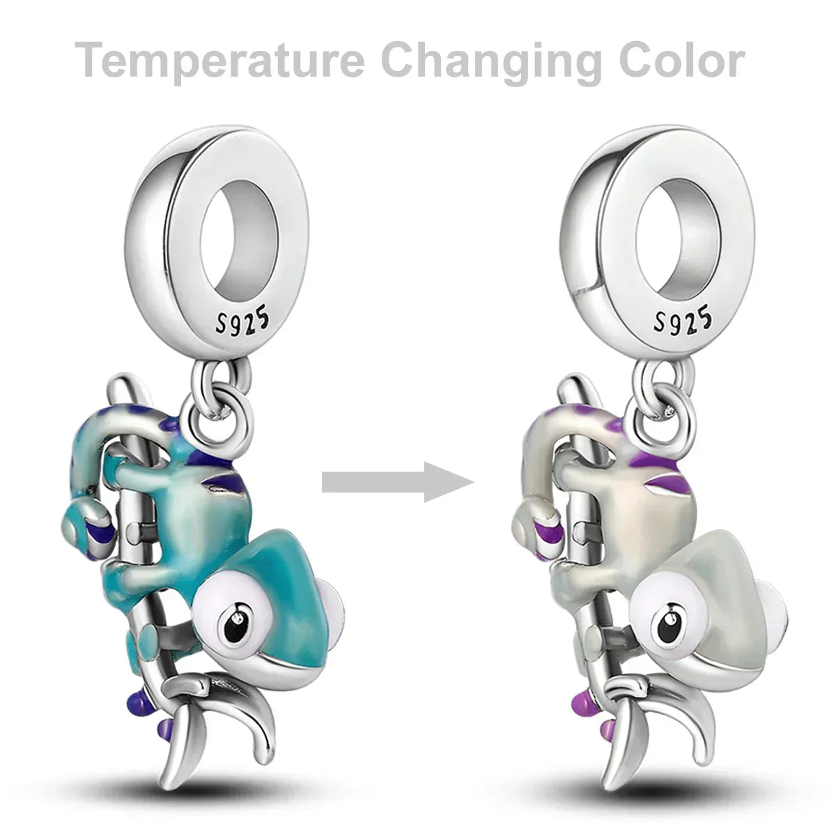 Skanto | 925 Silver Golden Leopard Charm Beads Colorful Chameleon Rhinoceros Lion Scarab Cat Pendant Compatible with Original Pandora Bracelet Jewelry