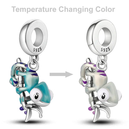 Skanto | 925 Silver Golden Leopard Charm Beads Colorful Chameleon Rhinoceros Lion Scarab Cat Pendant Compatible with Original Pandora Bracelet Jewelry