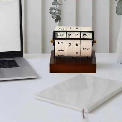 BowLift | Vintage Wooden Perpetual Flip Calendar – Reusable Rotary Countdown Desk Display