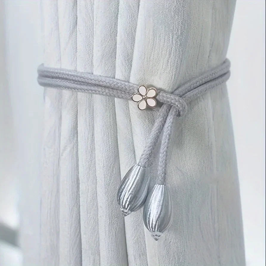 BowLift | Floravia Curtain Holders 2-Piece Set | Adjustable Without Drilling | With Flower Buckle | Elegant Home Accessory