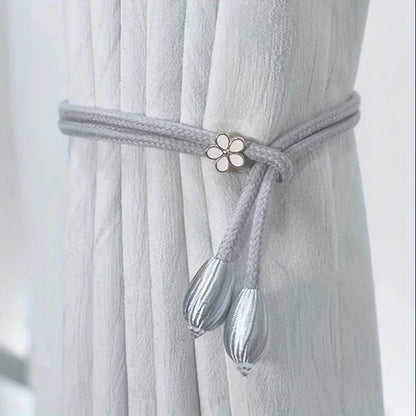 BowLift | Floravia Curtain Holders 2-Piece Set | Adjustable Without Drilling | With Flower Buckle | Elegant Home Accessory