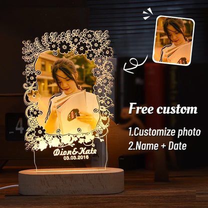 Skanto | Personal 3D Photo Lamp: Custom Photo & Text Night Light - Ideal for Valentine's, Weddings, Anniversaries, Birthday Gifts