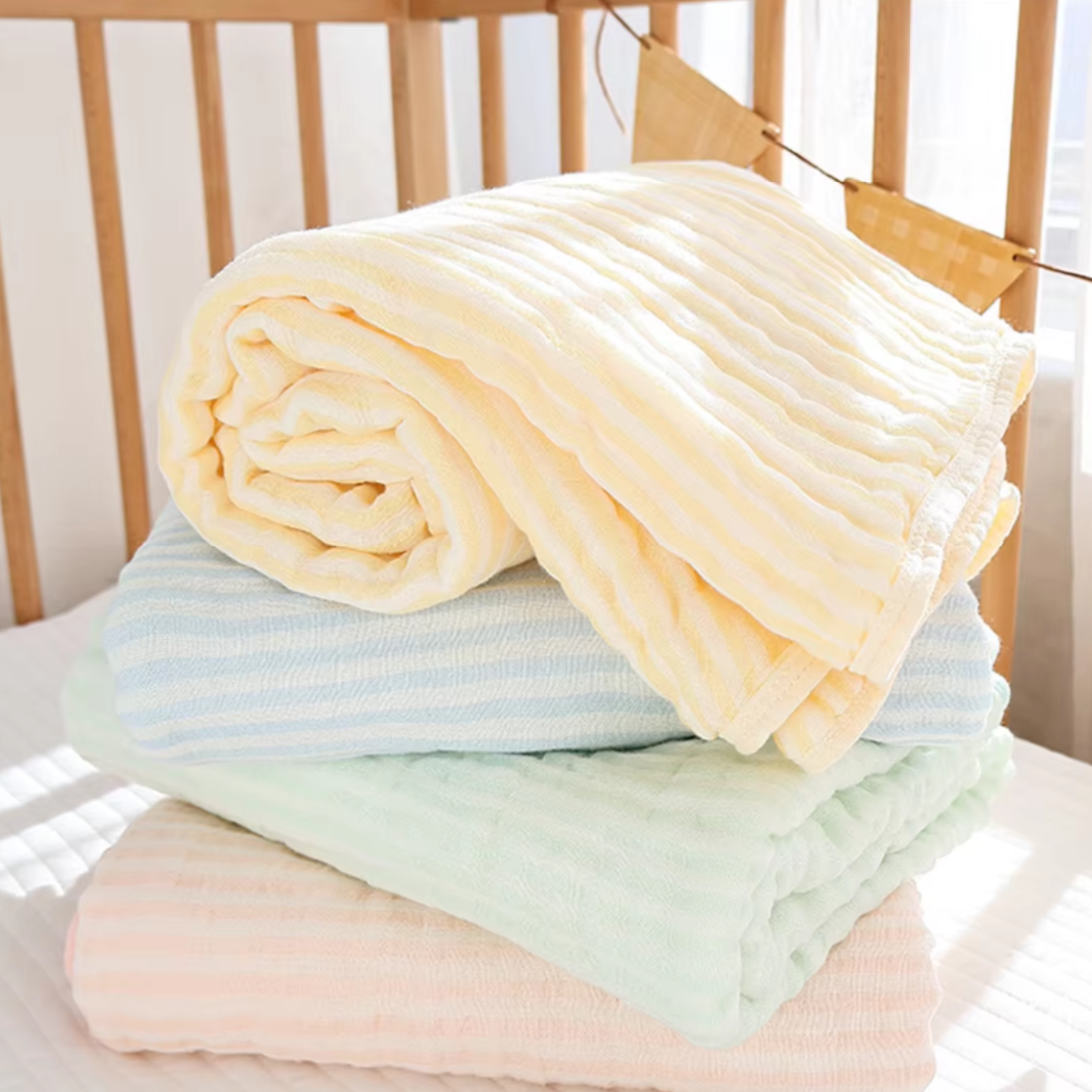 High-quality 6-layer baby swaddle blanket made from muslin cotton bamboo blend fabric