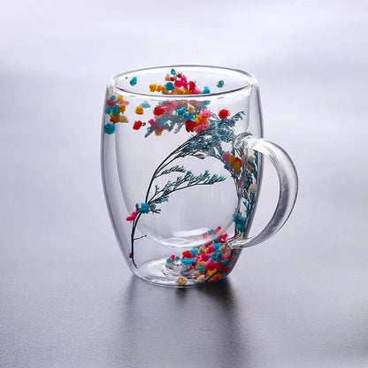 2pcs Dried Flowers Double-Walled Glass Mug