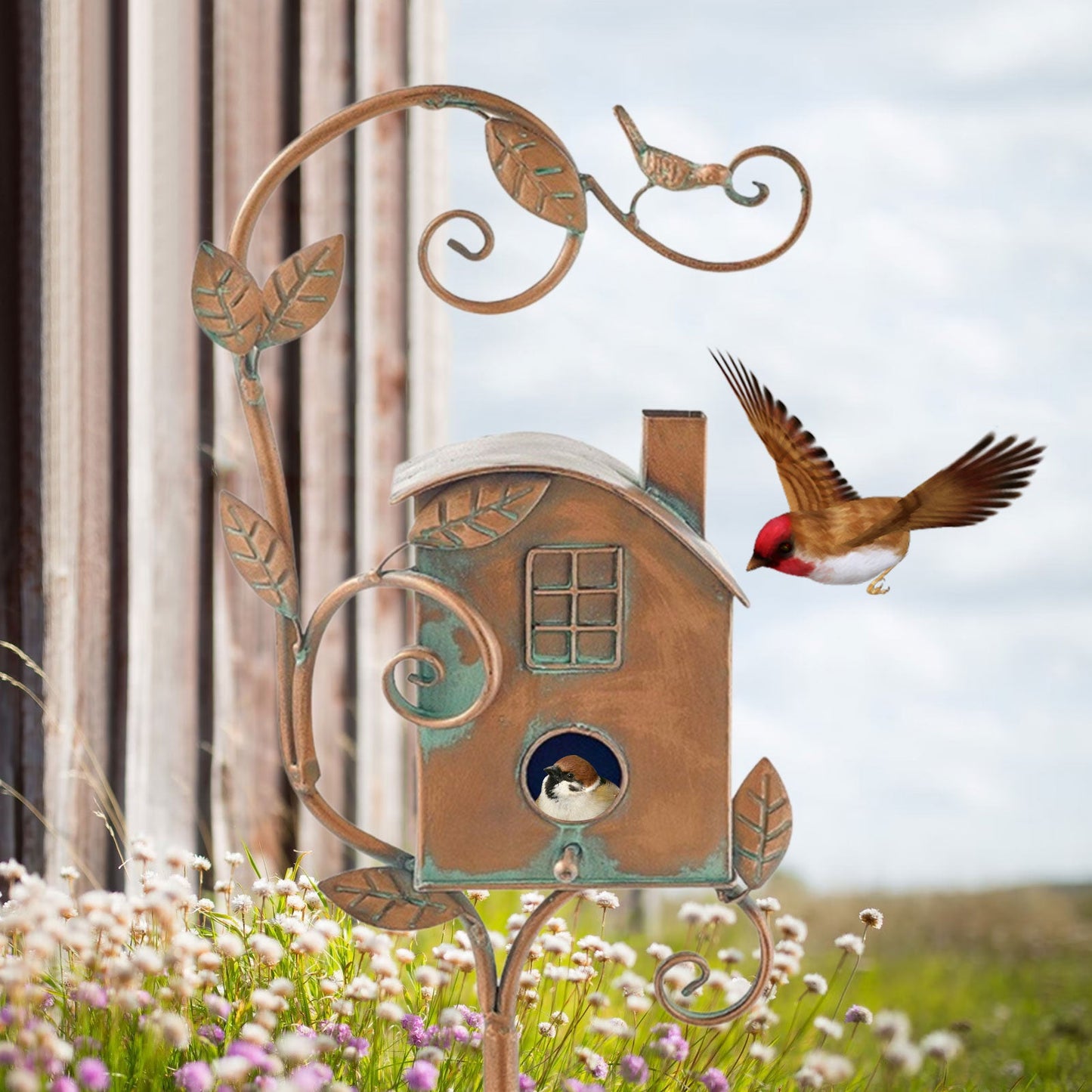 Metal Art Birdhouse Garden Stake - Talart