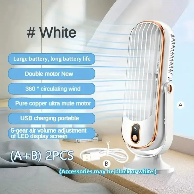 Large Battery Dual Motor Household Cooler, 5-Speed Air Cooling Fan 720° Surround Air Blower, Portable USB Fan | Karnz