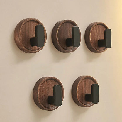 BowLift | Self-adhesive wooden wall hooks Nordiva WoodCircle | Walnut wood | Decorative hook for keys, towels & clothing | Bathroom, kitchen & hallway