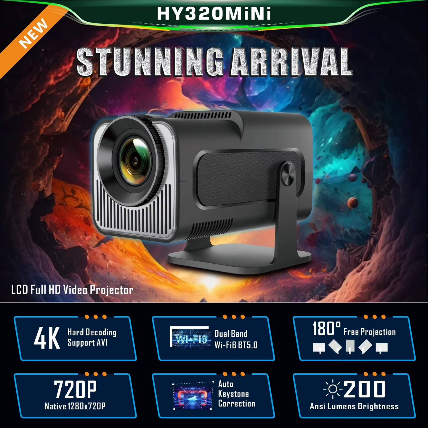 Skanto | Compact 4K Android Mini Projector with WiFi & Bluetooth