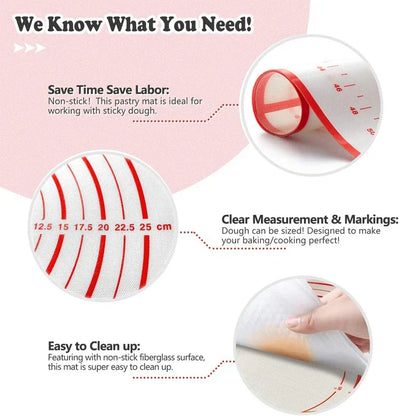 BowLift | BakeFlex Silicone Baking Mat | Extra Thick & Non-Stick | With Measuring Scale | Perfect for Rolling Out Dough, Fondant & Pastry
