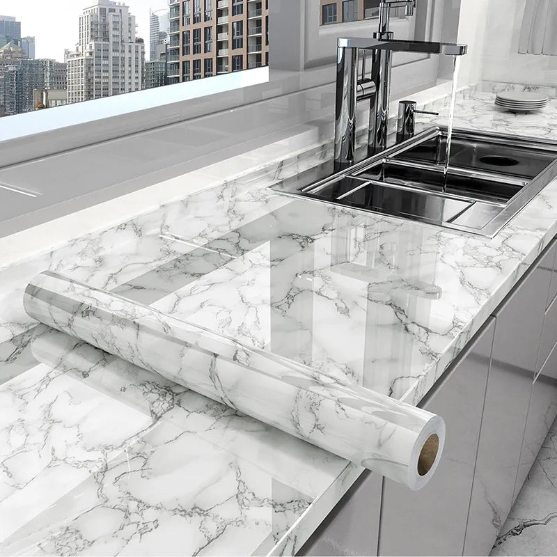 Skanto | Marble Kitchen Oil-Proof Foil - Self-Adhesive Waterproof Wallpaper for Stove, Countertop, Cabinets, Tile Renovation
