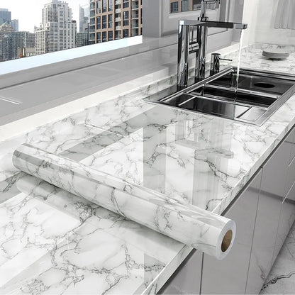 Skanto | Marble Kitchen Oil-Proof Foil - Self-Adhesive Waterproof Wallpaper for Stove, Countertop, Cabinets, Tile Renovation