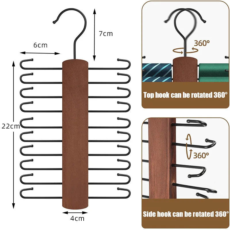BowLift | OrganizePro Holzico | Tie & Belt Holder | 20 Rotatable Hooks | For the Style-Conscious
