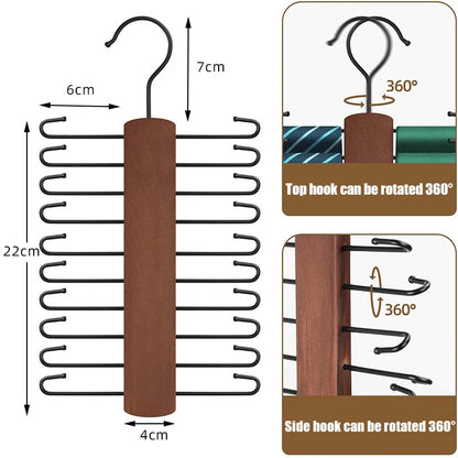 BowLift | OrganizePro Holzico | Tie & Belt Holder | 20 Rotatable Hooks | For the Style-Conscious