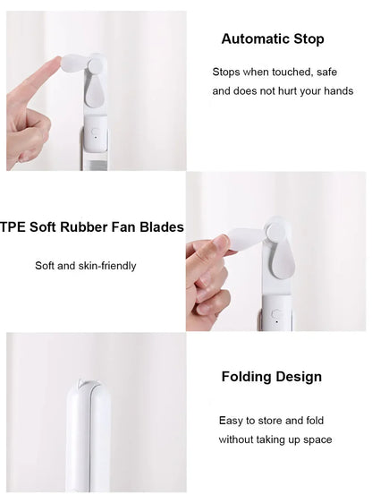 Portable Mini Handheld Fan – Rechargeable foldable pocket fan with battery, cooling handheld fan and power bank function | Karnz