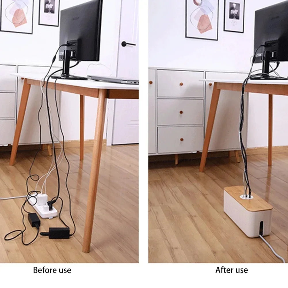 BowLift | Cable Box OrgaWood | Desk Organizer made of Wood & Plastic | For Chargers, Cables & Accessories | 29.5×11.4×11 cm