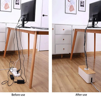 BowLift | Cable Box OrgaWood | Desk Organizer made of Wood & Plastic | For Chargers, Cables & Accessories | 29.5×11.4×11 cm