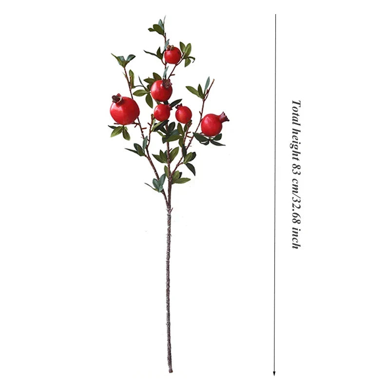 6-Head Artificial Pomegranate Fruit Branch with Leaves | Karnz