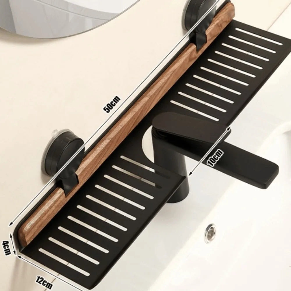 Skanto | Over Sink Suction Cup Walnut Bathroom Shelf