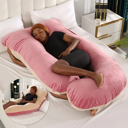 J-shaped pregnancy pillow for side sleeping and breastfeeding