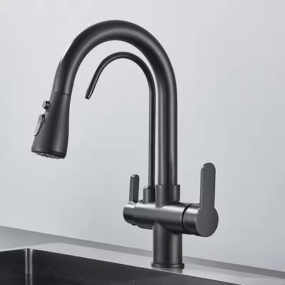 Matte Black Filter Faucet for the Kitchen, Pull-Out Spray, 360° Rotation, Three-Way Water Filter Tap, Sink Mixer | Karnz
