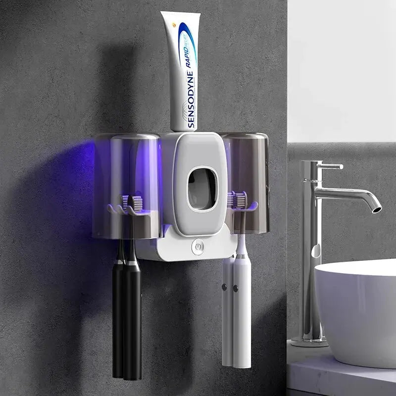 BowLift | UV Toothbrush Holder PureBrush UV | Sterilization with UV Light | Automatic Toothpaste Dispenser | Wall Mounting Without Drilling