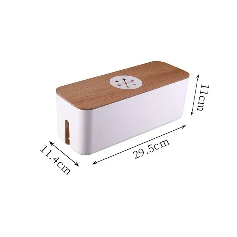 BowLift | Cable Box OrgaWood | Desk Organizer made of Wood & Plastic | For Chargers, Cables & Accessories | 29.5×11.4×11 cm