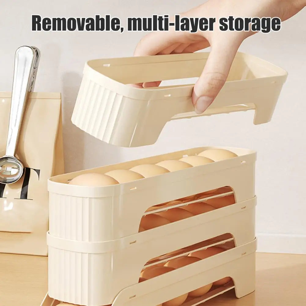 BowLift | Egg Box RolloMaxx | 4-Tier Egg Organizer | Space-Saving & Self-Rolling | Transparent Design